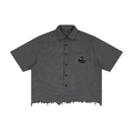 Unisex Distressed Plaid Boxy Shirt