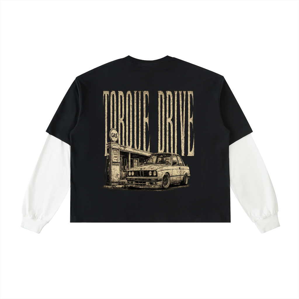 Layered Contrast Sleeve Cotton T-Shirt