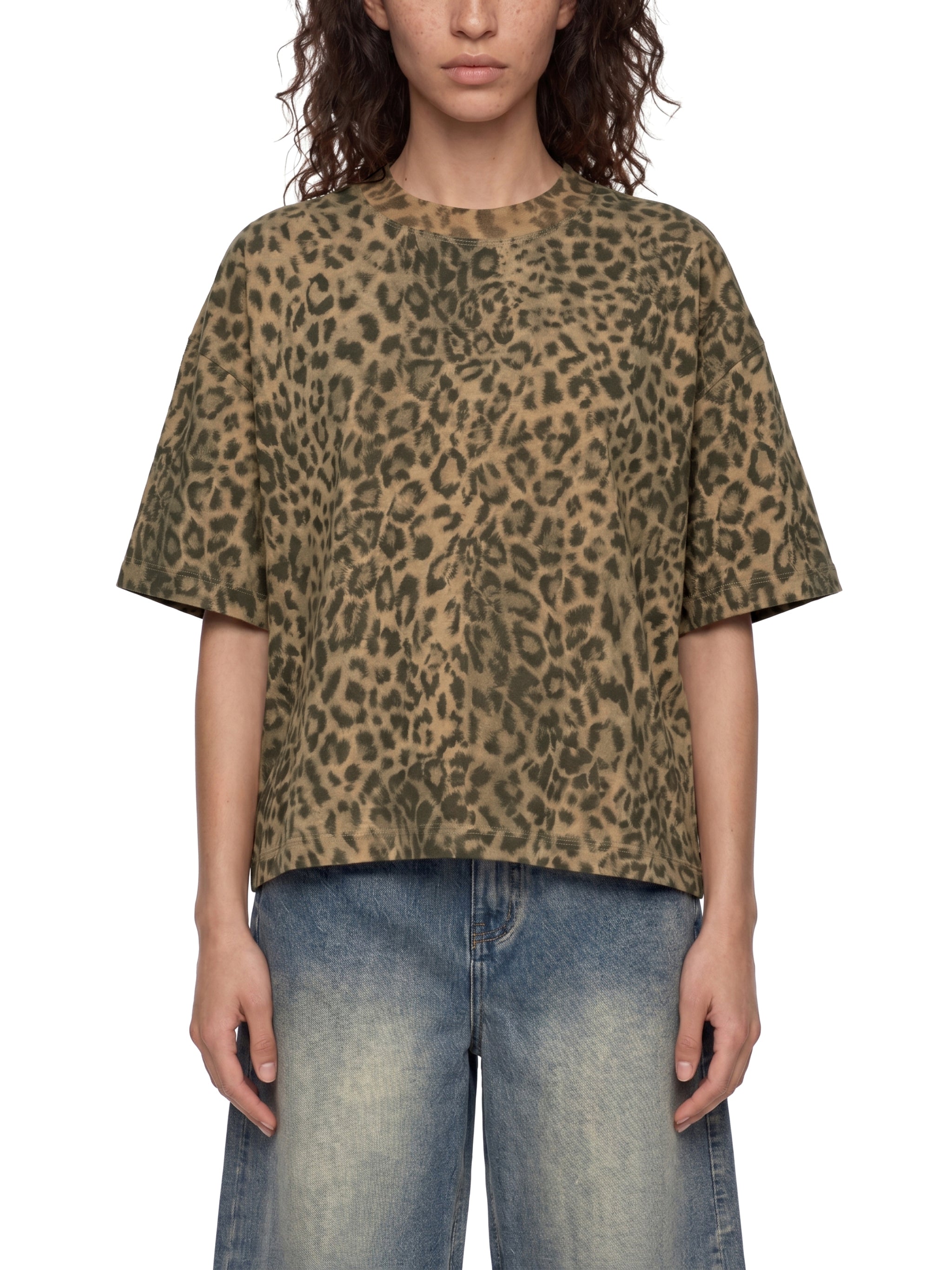 Unisex Torque Drive Leopard Print Boxy T-Shirt